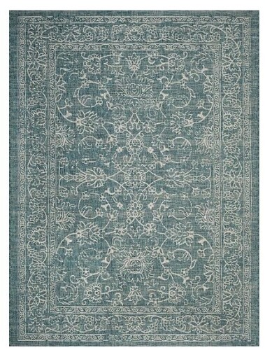 Courtyard Collection 8 X 10 ft. Turquoise CYB8680 Indoor/ Outdoor Waterproof Easy Cleaning Patio Backyard Mudroom Area Rug New Shelf Pull $399