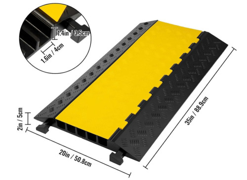 VEVOR 5 Channel Rubber Cable Protector Ramp Heavy Duty Wire Cord Cover 18000Lbs Load Capacity for Driveway, Modular Interlocking Connection, Cable Traffic Speed Bump, with Flip-Open Top Cover $99