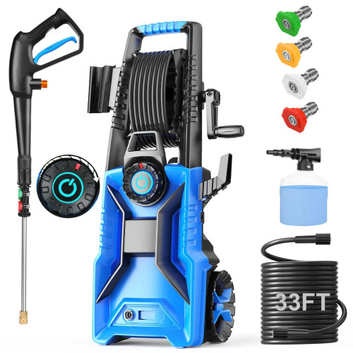 Huanherad 5000PSI Electric Pressure Washer Adjustable Pressure, 4GPM Power Washer Electric Powered with Foam Cannon,4 Nozzle,33FT Hose and Soap Bottle for Home/Cars/Fences (Blue) New Open Box $299