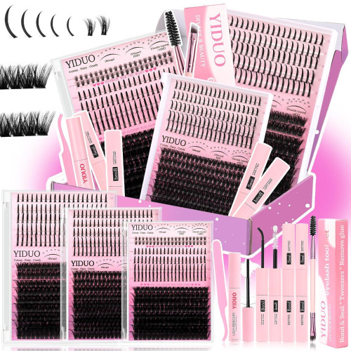 YIDUO Lashes Clusters Kit with Spikes Bottom Lash Extensions 816Pcs Bulk Packs with 2X Bond&Seal Wispy Individual Fake Eyelash Kit Wholesale Large Pack for Beginners Gift Choice New In Box
