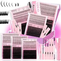 YIDUO Lashes Clusters Kit with Spikes Bottom Lash Extensions 816Pcs Bulk Packs with 2X Bond&Seal Wispy Individual Fake Eyelash Kit Wholesale Large Pack for Beginners Gift Choice New In Box