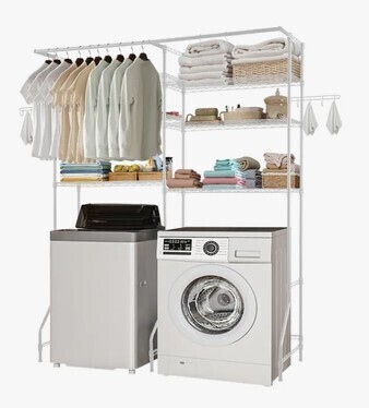 Vevor Over The Washer and Dryer Storage Shelf, 6 Tier Laundry Room Drying Rack with Hanger Rod and Hooks, Adjustable Over Washer and Dryer Shelves, Laundry Room Shelf Storage Space Saver $199
