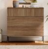 WAMPAT Union Rustic Modern Wood 3-Drawer Dresser With Reeded Design, Minimalist Dresser Organizer Storage, Walnut, New in Box $499