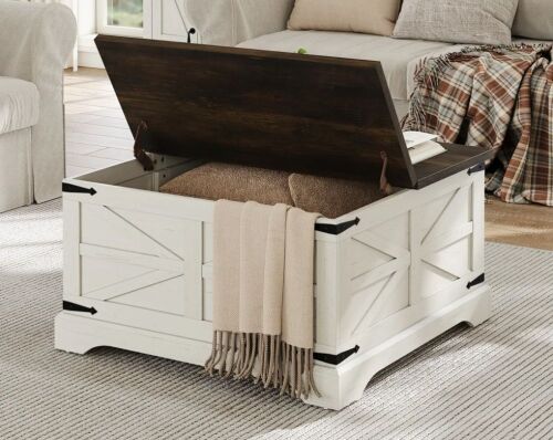 Gracie Oaks Jareal Square Farmhouse Lift Top Coffee Table with Storage, White, New in Box $299