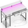 Rolanstar 47" Home Office Computer Desk with Power Outlets & LED Light, with 3 Drawers and Storage Shelves and Monitor Stand, White, New in Box $399