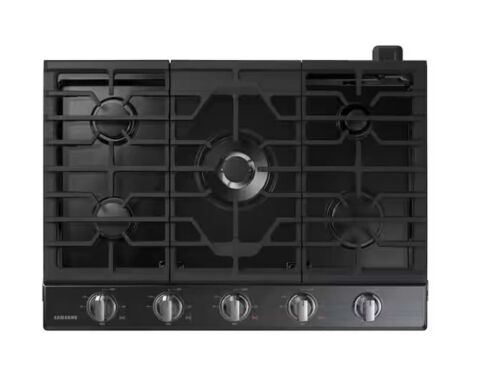 Samsung 30 in. 5-Burner Recessed Gas Cooktop in Fingerprint Resistant Black Stainless with Dual Brass Power Burner and Wi-Fi New in Box $2499