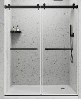 Rizzan 56-60" W X 72 "H Semi-Frameless Double Sliding Shower Door With 1/4" (6mm) Clear Tempered Glass, Featuring Protective Safety Film, Matte Black K18A-6072-BLK New in Box $499
