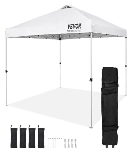 VEVOR - Pop Up Canopy Tent, 10 x 10 ft, 250 D PU Silver Coated Tarp, with Portable Roller Bag and 4 Sandbags, Waterproof - White New in Box $399