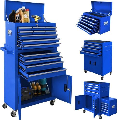 Sormols 13-Drawer Double Door Rolling Tool Chest, 2 in 1 Detachable Tool Chest,Tool Box with Drawers and Wheels, Large Tool Cabinet with Lock, Metal Standing Toolbox for Garage Workshop -Blue New Shelf Pull $499