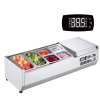 VEVOR Refrigerated Condiment Prep Station, 135 W Countertop Refrigerated Condiment Station, with 2 1/3 Pans & 4 1/6 Pans, 304 Stainless Body and PC Lid, Sandwich Prep Table Similar to Picture New Shelf Pull $699
