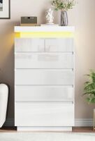 Latitude Run Lumina Tall Dresser With Led Lights, Glossy Wood Dresser With 6 Deep Chests Of Drawers, White, New Shelf Pull $499