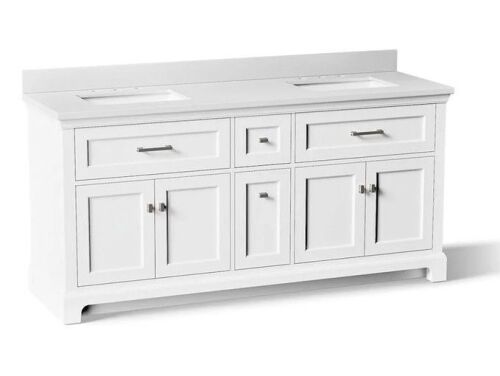 Kohler Charlemont 72" Free Standing Vanity Set with Cabinet and Quartz Vanity Top New Shelf Pull $2499