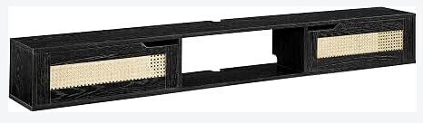 Walker Edison Destin Modern Rattan Flip-Down-Door Wall-Mounted Floating TV Stand for TVs up to 80 Inches, 70 Inch, Black New in Box $299