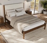 Ebern Designs Ardin Solid Wood Bed Frame With Cream Boucle Upholstered Headboard King Size Cream New in Box $1499