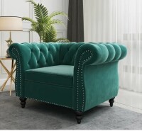 Rosdorf Park Engelgard Velvet Chesterfield Chair in Green With Nailhead Trim New in Box $599
