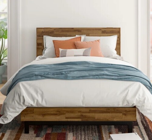 Union Rustic Lirim Solid Wood Platform Bed Frame with Adjustable Headboard Queen Size New in Box $699