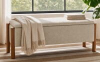 AllModern 47'' Modern Upholstered Storage Bench With Walnut Wood Legs in Beige New in Box $399