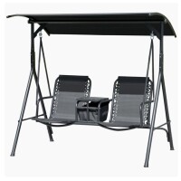 Outsunny 2-Seat Outdoor Porch Swing, with Pivot Storage Table, Cup Holder, & Adjustable Overhead Canopy, Stand's Skid-Resistant Feet Pad, Breathable Mesh Seat, Steel Frame, for Patio, Black New in Box $399