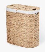 Seville Classics Sustainable Handwoven Double Lidded Oval Hamper Sorter, Water Hyacinth New In Box $199