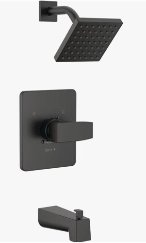 Delta Modern 14 Series Square Bathtub and Shower Faucet Set, Matte Black Shower Head and Handle Set, Valve Trim Kit, Matte Black (Valve Not Included) T14467-BL-PP New In Box $399