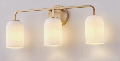 Mercer41 3 Light Brushed Gold Bathroom Light Fixtures with Frosted Glass New In Box $299