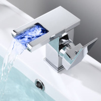 Chiczam LED 3 Colors Changing Bathroom Waterfall Faucet Vanity Sink Faucet One Hole Single Handle With Drain Z317-CHROME New In Box $199