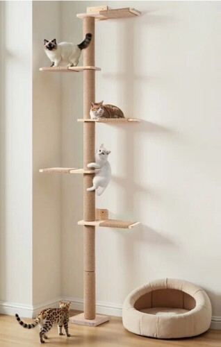Tucker Murphy Pet&trade; Tall Cat Tree, 5 Tier Floor To Ceiling Cats Tower, Wall-Mounted Kitten Scratching Post, Wild Simulation Kittens Wall Shelves, Suitable For Climb, Scratch, Lookout And Play New In Box $199