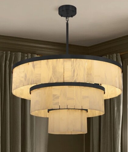 Mercer41 15-Light 34" Dimmable Tiered Alabaster Chandelier (Bulbs Included) New in Box $!799