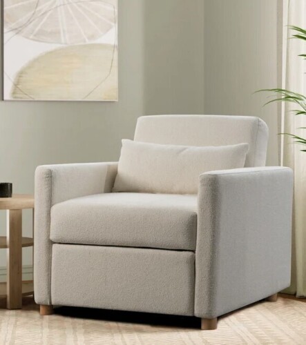 Serta Cooper 36" Wide Convertible Sleeper Chair with Pull-Out Trundle Bed and Accent Pillow in Ivory Boucle New in Box $799