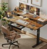 Inbox Zero Electric Height Adjustable Desk with Storage Shelf,Standing Desk with 3 Drawers in Rustic Brown New in Box $699