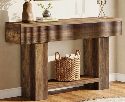 Millwood Pines 55" Rustic Console Table with 2-Tier Storage, Wood Entryway Table, Sofa Table New Open Box $499
