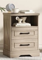 Lark Manor Farmhouse Nightstand With Charging Station, 2 Large Drawers & 2 USB ports with Open Storage in Gray New in Box $399