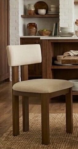 Latitude Run Janeene Rustic Countryside Wooden Kitchen Dining Chair with Comfortable Upholstered Mid Century Side Chair in Beige New in Box $399