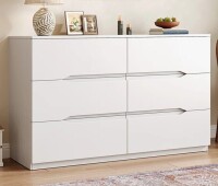 Ebern Designs 47''W 6 Drawer White Dresser, Modern Wood Dresser in White New in Box $399