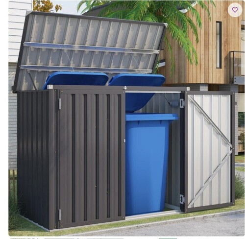 Aecojoy 5 Ft. W X 3 Ft. D Metal Horizontal Garbage Shed in Gray New in Box $299