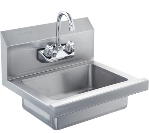 VEVOR Commercial Hand Sink with Faucet, Stainless Steel Sink for Washing, Small Hand Washing Sink, Wall Mount Hand Basin, Utility Sink for Restaurant, Kitchen, Bar, Garage and Home, 17 x 12.8 inch New In Box $299
