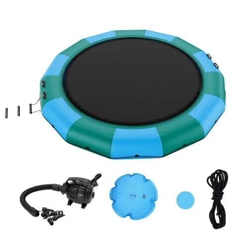 VEVOR Inflatable Portable 15' Recreational Water Trampoline, Swim Platform with 3-Step Ladder & Electric Air Pump, Kids Adults Floating Rebounder for Pool, Lake, Water Sports, New in Box $499