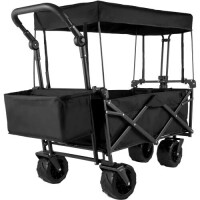 VEVOR Extra Large Collapsible Garden Cart with Removable Canopy, Folding Wagon Utility Carts with Wheels and Rear Storage, Wagon Cart for Garden, Camping, Grocery Cart, Shopping Cart, Black, New in Box $299