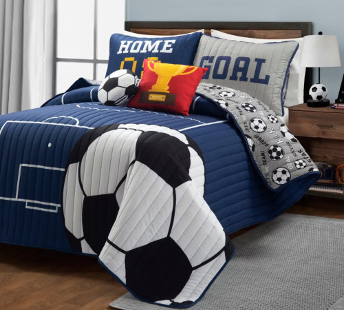 Lush Decor Soccer Game Reversible Oversized Kids Quilt Navy/Gray 5Pc Set Full/Queen $199