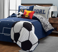 Lush Decor Soccer Game Reversible Oversized Kids Quilt Navy/Gray 5Pc Set Full/Queen $199