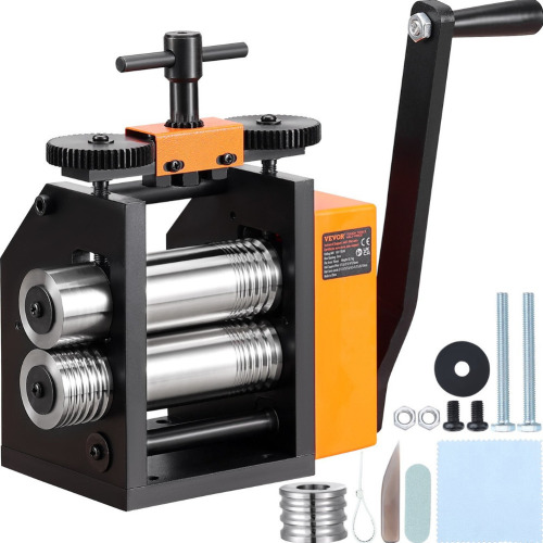 VEVOR Rolling Mill, 3"/76 mm Jewelry Rolling Mill Machine, 1: 2 Gear Ratio, 3-in-1 Multi-function Rolling Mill, 0.1-7mm Press Thickness for Metal Jewelry Making Sheet Square Wire Semicircle Pattern New In Box $299