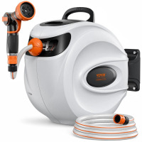 VEVOR Retractable Garden Hose Reel, 1/2 in x 98.43 ft Wall Mounted Hose Reel, Heavy Duty Garden Hose Reel with 9 Patterns Nozzle, Any Length Lock, Auto-Rewind Slow Return System and 180&deg;Swivel Bracket New In Box $199