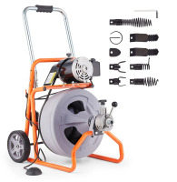 VEVOR Drain Cleaner Machine 100FT x 1/2 Inch, Auto Feed Sewer Snake Drain Auger on Wheels, Portable Drain Cleaning Machine with 8 Cutters & Air-activated Foot Switch for 2" to 4" Pipes New In Box $499