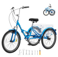 VEVOR Folding Adult Tricycle, 24-Inch 7-Speed Adult Folding Trikes, Carbon Steel 3 Wheel Cruiser Bike with Basket & Adjustable Seat, Shopping Picnic Foldable Tricycles for Women, Men, Seniors (Blue) New in Box $399