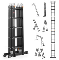 VEVOR Multi-Purpose Folding Ladder, 7-in-1 Tall Extension Step Ladder, A Frame 5 Step Telescoping Ladder, 19ft Reach Height Heavy Duty Adjustable Ladder, 330 lbs Capacity for Home Outdoor $399