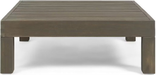Noble House Mythical 29.5" Square Outdoor Coffee Table with Acacia Wood Frame and Slat Top In Grey, New in Box $799