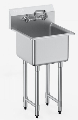 VEVOR Stainless Steel Prep & Utility Sink, 1 Compartment Free Standing Small Sink Include Faucet & legs, 18"x41" Commercial Single Bowl Sinks for Garage, Restaurant, Kitchen, Laundry New In Box $399