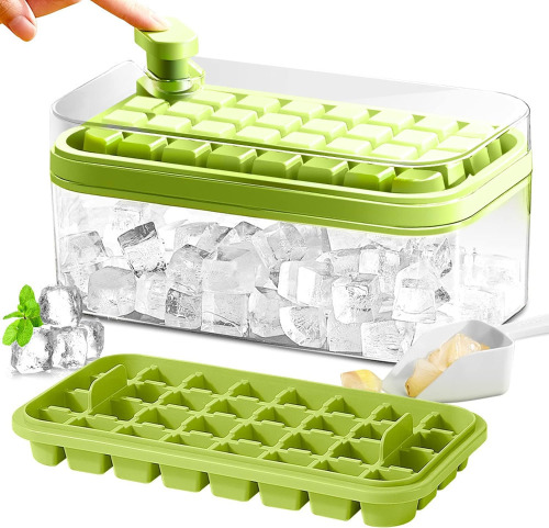 Doonly Ice Cube Tray with Lid and Bin, 64 Pcs Cubes Ice Tray for Freezer Silicone Easy Release Press Button New In Box $59