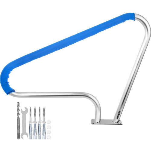 VEVOR Pool Rail 48x36 inch Pool Railing 304 Stainless Steel 250LBS Load Capacity Silver Rustproof Pool Handrail Humanized Swimming Pool Handrail with Blue Grip Cover & M8 Drill Bit & Self-Taping Screws New In Box $399