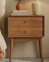George Oliver Mid-Century Modern 2-Drawer Nightstand with Solid Wood Tapered Legs In Warm Walnut New In Box $299